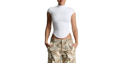 Naked Wardrobe Smooth Mock Neck Crop Top In White Lyst