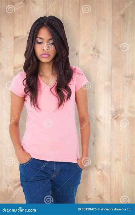 Composite Image Of Pretty Brunette Stepping Stock Photo Image Of