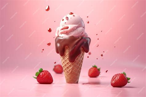 Premium Photo Floating Strawberry Chocolate Ice Cream Topping With Strawberry Fruit Isolated