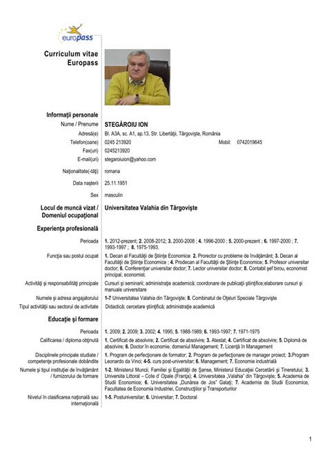 Pdf Curriculum Vitae Europass Scoaladoctorala Valahia Ro Ion