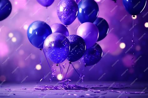 Premium Photo | Purple inflatable balloons and confetti