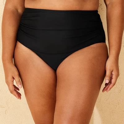 Women S Shirred High Waist Full Coverage Bikini Bottom Shade Shore Black X Plus Size