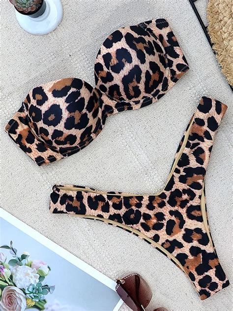 Bikini De Copa De Sujetador De Leopardo Para Mujer Traje De Ba O