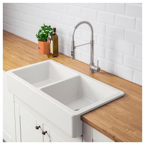 Havsen Apron Front Double Bowl Sink White Ikea