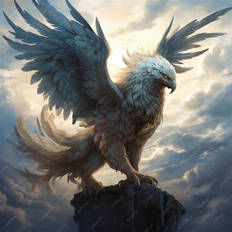 Иллюстрациясоздание изображения грифона в небе с величием | Премиум Фото