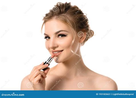 Smiling Naked Beautiful Blonde Woman Applying Stock Image Image Of European Attractive 193182663