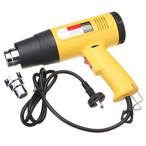Jiguoor W Ac V Lcd Digital Hot Air Heat Gun Temperature Adjustable Nozzle Yellow In Heat