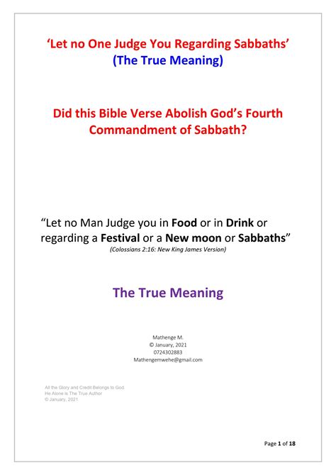 Let No One Judge You Because of Sabbaths – TRUE MEANING – The Bible Truth