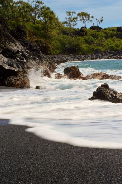 Black Sand Beach On Road To Hana Stock Image Image Of Seascape Coast