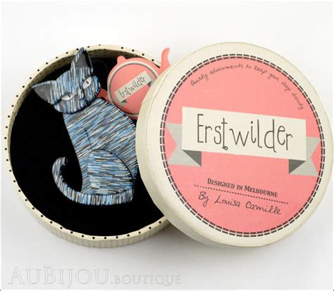 Erstwilder Brooch Pin Thomas Taffy Cat Blue Grey Aubijou Boutique