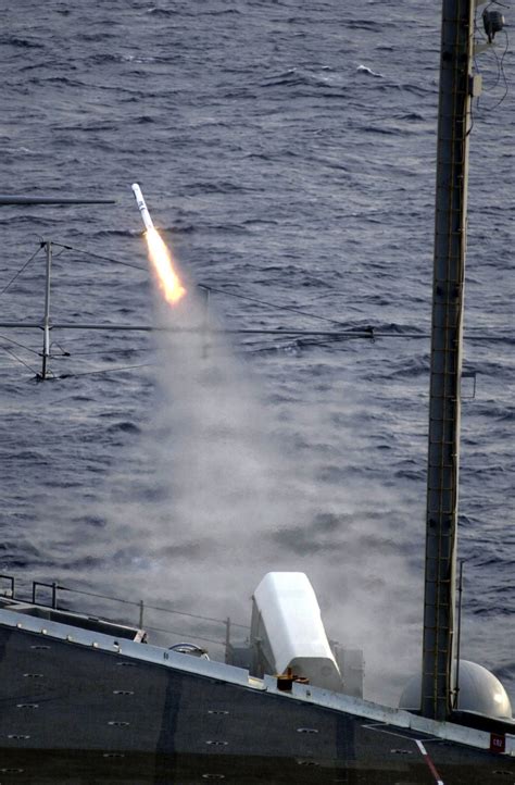 A RIM 116A Rolling Airframe Missile RAM Is Fired From The US Navy