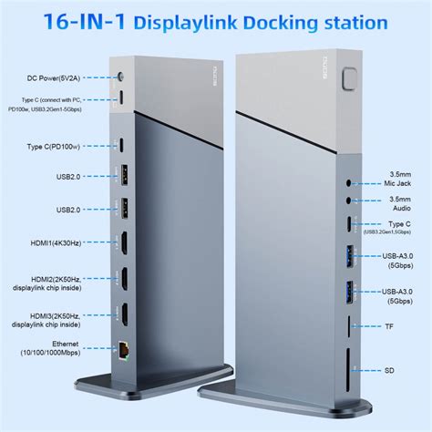 Rocketek Displaylink Docking Station With Vertical Stand Rocketeck