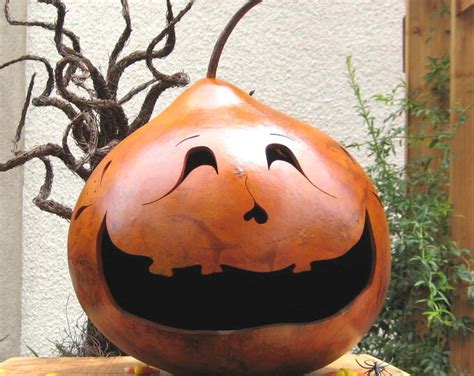 Halloween Gourd Jack O Lantern Fall Harvest Natural Carved Etsy