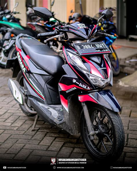 DECAL STICKER HONDA BEAT HITAM KOMBINASI GRAFIS MERAH FULLBODY