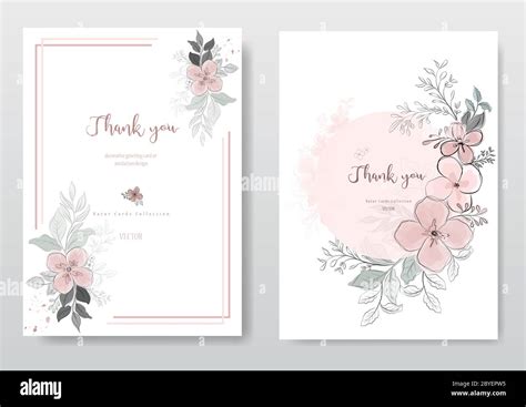 Collection of pink watercolor flower card. Decorative floral greeting ...