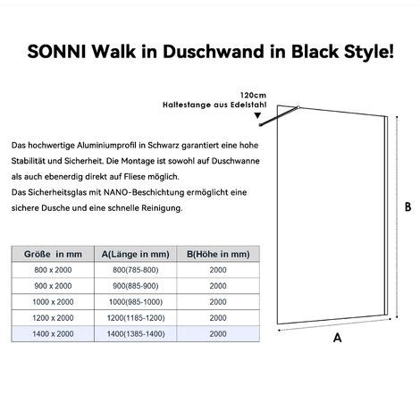 SONNI 10mm Walk In Dusche Duschwand NANO Klares Sicherheitsglas