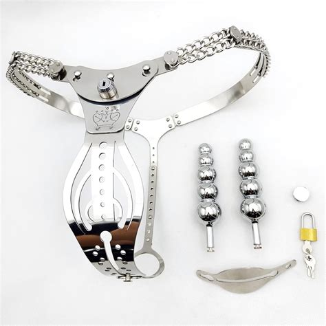 Hrekssi Edelstahl Damen Keuschheitskäfig mit Vaginal Anal Plug und