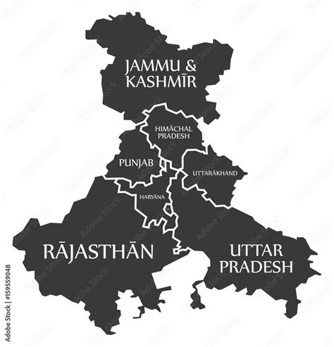 Northern states of India map illustration Stock Vector | Adobe Stock