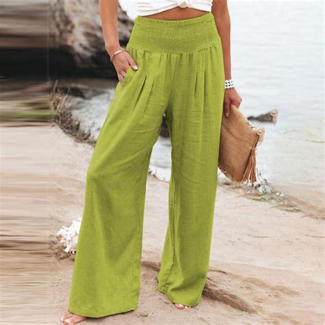 Cheap Women Cotton Linen Loose Wide Leg Pants 2023 Spring Summer Office