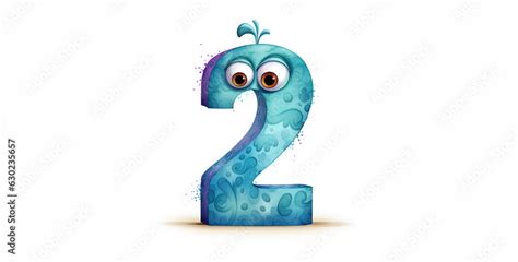 a smiling cartoon illustration of a number 2 white background ...