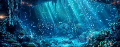 Underwater Background With A Crystal Clear Cave Filled With Stock Photo
