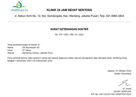 contoh surat cuti sakit karyawan pns  guru format word