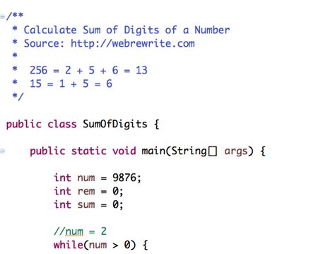 Find Sum Of Digits Of A Number Java Code