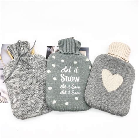 Wholesale Grey Jacquard Different Pattern Hot Water Bottle Cover Hot Water Bag Knitted Cover