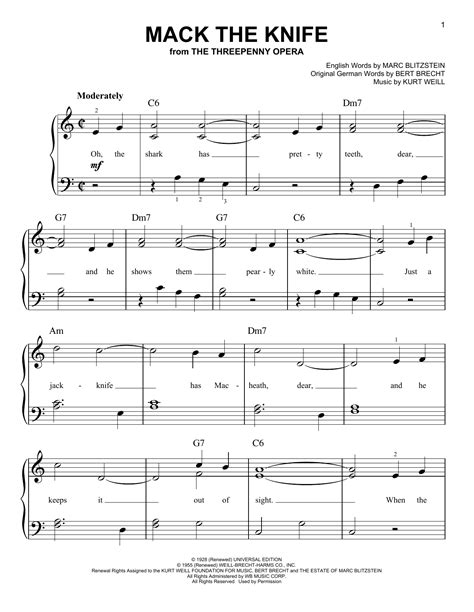 Mack The Knife By Bobby Darin Sheet Music For Easy Piano At Sheet Music