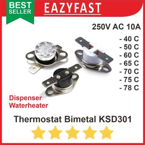 Jual Thermostat Bimetal KSD301 AC 10A 40 50 60 70 Thermo Fuse KSD 301