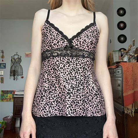 Y K Pink Leopard Cheetah Print Lace Lingerie Tank Depop