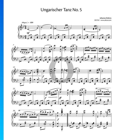 Hungarian Dance No 5 Johannes Brahms Piano Sheet Music Oktav