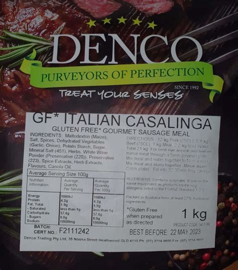 Denco Italian Casalinga Sausage Meal 1 Kg Cq Butchers And Catering Supplies