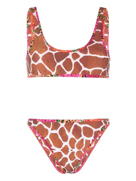 Reina Olga Giraffe Print Bikini Set Brown FARFETCH