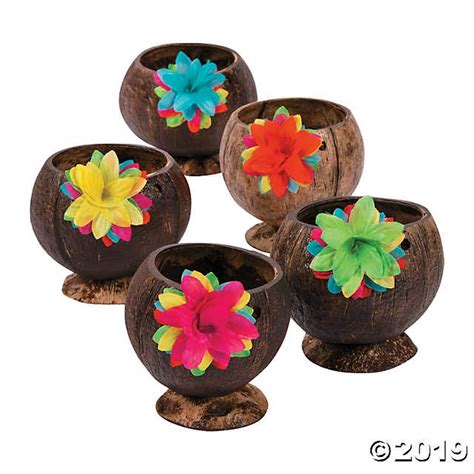 Coconut Cups With Flower Oriental Trading Luau Party Food Luau