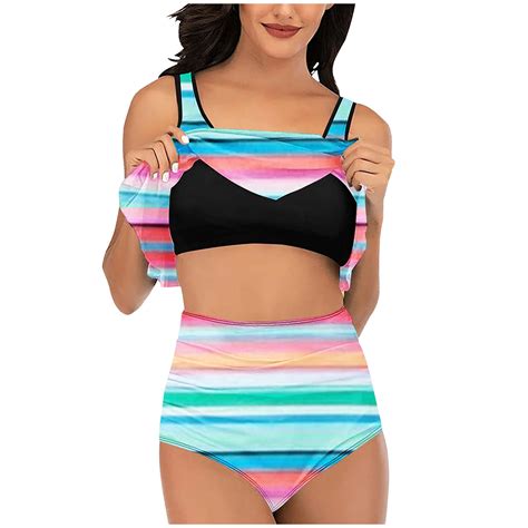 Buigttklop Women S Ruffle Bikini Swimsuit High Waisted Bottom Plus Size Swimwear Tankini