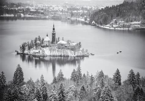 Premium Photo | Lake bled on a winter and snowy day