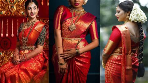 2023 Beautiful Red Colour Kanchipuram Bridal Silk Sarees Red Bridal