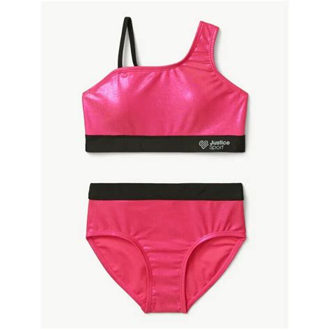 Justice Sport Pink 2 Piece SIZE L 12 14 Shine Split Strap Bikini Swimsuit NEW EBay