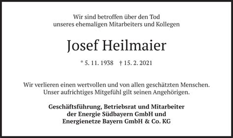 Traueranzeigen Von Josef Heilmaier Trauer Merkur De