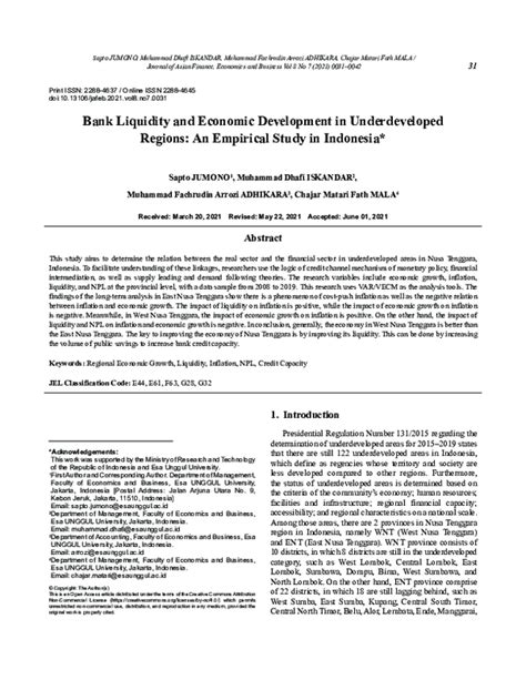 Pdf Bank Liquidity And Economic Development In Underdeveloped Regions