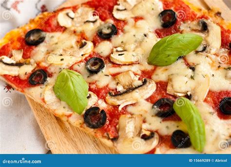 Pizza with mushrooms stock image. Image of olive, tomato - 15669289