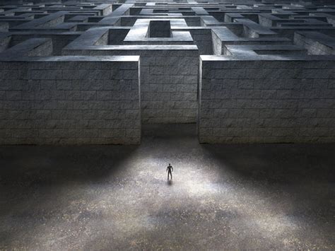 Premium Photo Small Man Entering A Huge Mysterious Maze