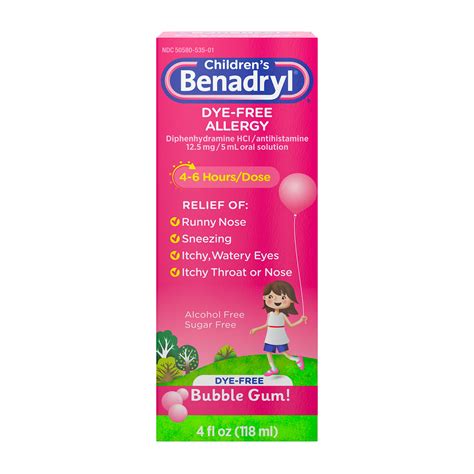 Children's Benadryl Dye-Free Allergy Liquid, Bubble Gum, 4 fl. oz - Walmart.com - Walmart.com