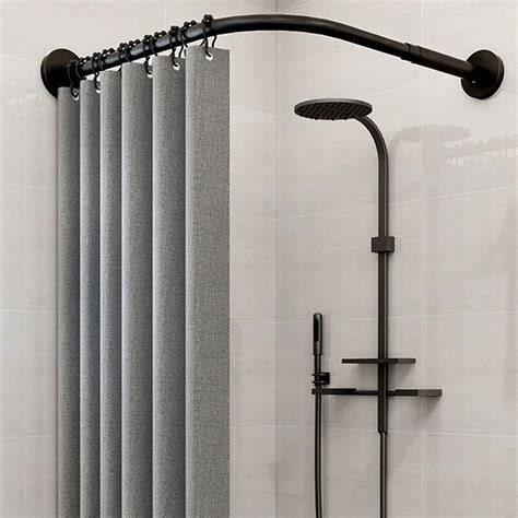 Extendable L Shaped Shower Curtain Rod No Drilling Black Curved Corner