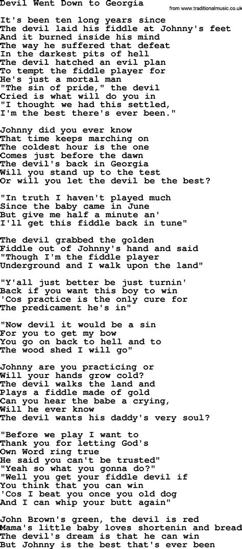 Johnny Cash song: Devil Went Down To Georgia, lyrics