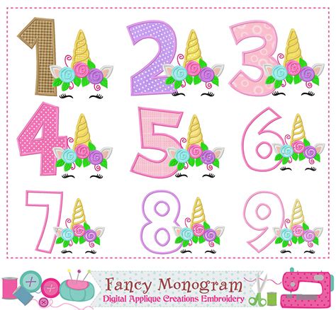 Unicorn Numbers Applique Unicorn Numbers Design Unicorn Etsy Uk