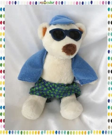 Doudou Peluche Ours Blanc Short Bleu Pois Vert Lunettes Bleu Gipsy Eur