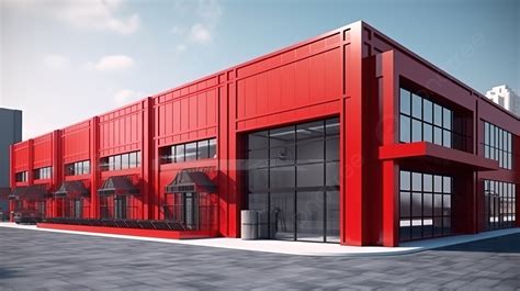 D Rendering Of Industrial Building In Red Background D Rendering