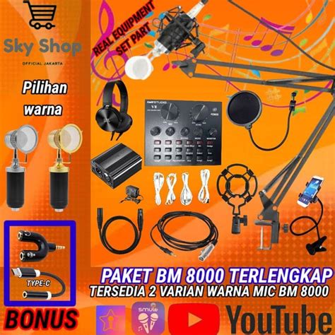 Jual PAKET SUPER LENGKAP MIC BM 8000 SOUNDCARD V8 PHANTOM POWER